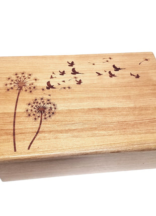 Dandelion and Birds Memory Box Add Text, Personalized Handmade Custom Wood Memorial Laser Engraved Box