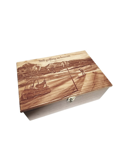 Golf Memory Box Add Text, Personalized Handmade Custom Wood Memorial Laser Engraved Box