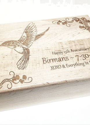 Humming Bird Memory Box Add Text, Personalized Handmade Custom Wood Memorial Laser Engraved Box