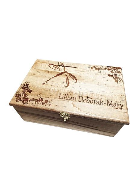 Dragonfly Memory Box Add Text, Personalized Handmade Custom Wood Memorial Laser Engraved Bo