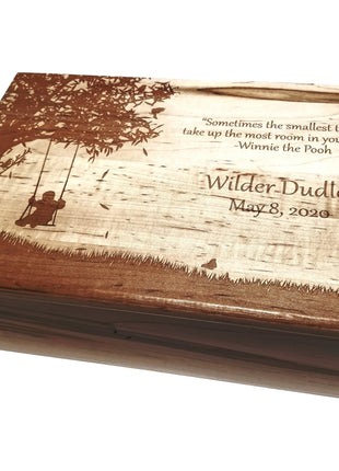 Little Boy on Swing Memory Box Add Text, Personalized Handmade Custom Wood Memorial Laser Engraved Box