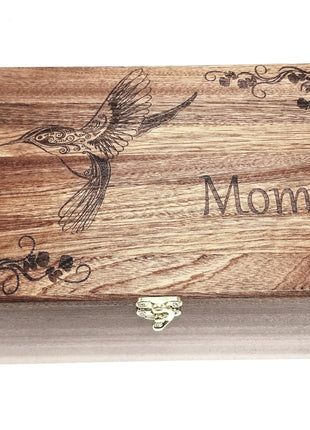 Humming Bird Memory Box Add Text, Personalized Handmade Custom Wood Memorial Laser Engraved Box