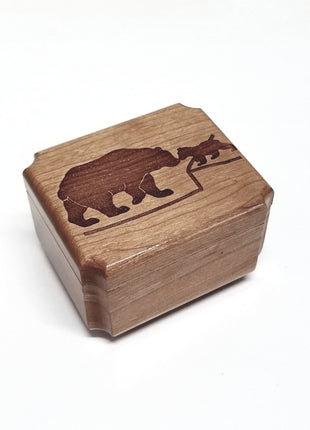 Bears Mini Music Box Add Text, Personalized Handmade Custom Wood Small Wind Up Music Box