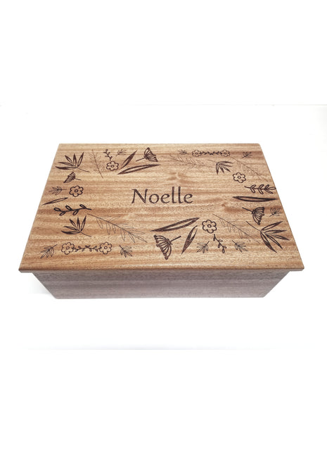 Flower Border Memory Box Add Text, Personalized Handmade Custom Wood Memorial Laser Engraved Box