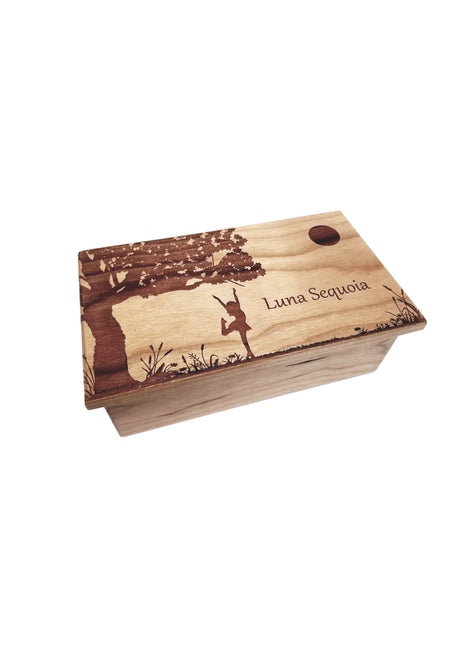 Girl Dancing Under Tree in Moonlight Electronic Music Box Add Text, Personalized Custom Wood Laser Engraved Music Box