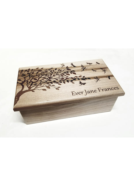 Tree with Birds & Fairies Electronic Music Box Add Text, Personalized Custom Wood Laser Engraved Music Box