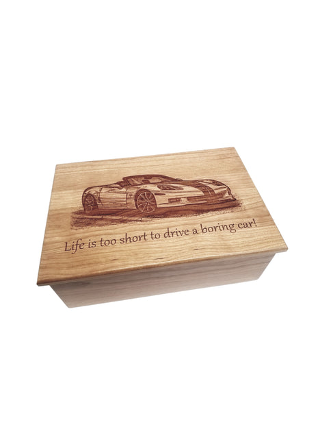 Corvette Car Memory Box Add Text, Personalized Handmade Custom Wood Memorial Laser Engraved Box