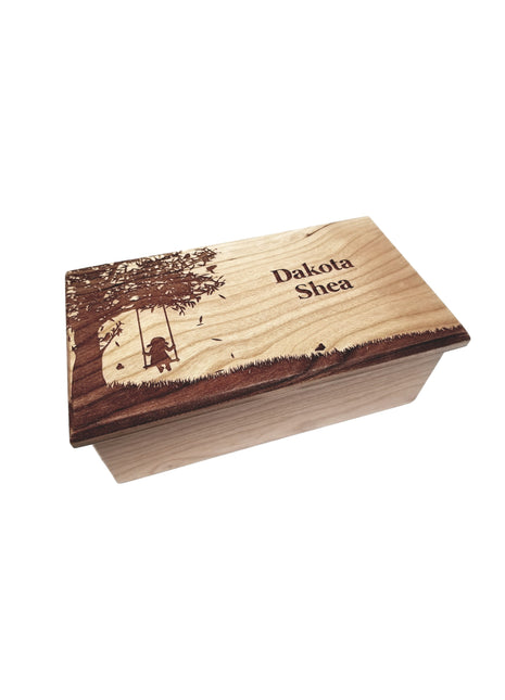 Girl on Swing Music Box Add Text, Personalized Custom Laser Engraved Traditional Wind Up Handmade Wood Music Box