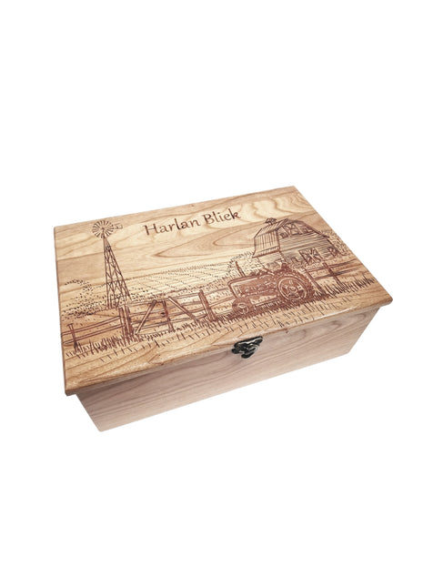 Farm Memory Box Add Text, Personalized Handmade Custom Wood Memorial Laser Engraved Box