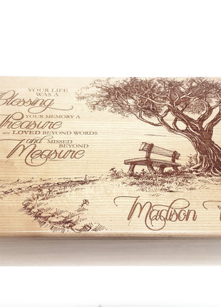 Park Bench Memorial Memory Box Add Text, Personalized Handmade Custom Wood Memorial Laser Engraved Box