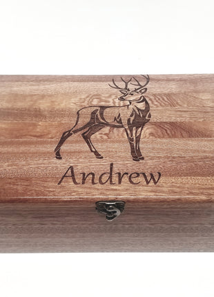 Buck Deer Memory Box Add Text, Personalized Handmade Custom Wood Memorial Laser Engraved Box