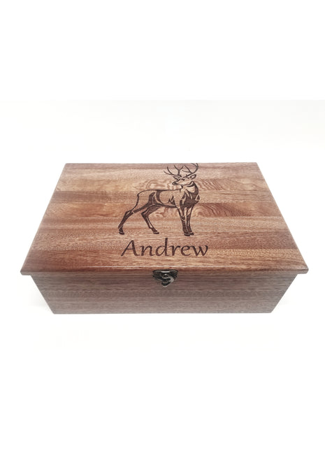 Buck Deer Memory Box Add Text, Personalized Handmade Custom Wood Memorial Laser Engraved Box