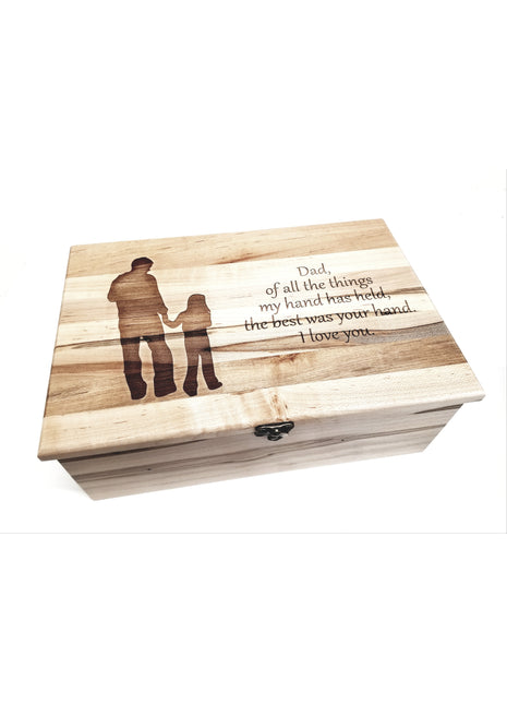 Father Daughter Memory Box Add Text, Personalized Handmade Custom Wood Memorial Laser Engraved Box