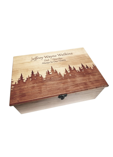 Forest Memory Box Add Text, Personalized Handmade Custom Wood Memorial Laser Engraved Bo