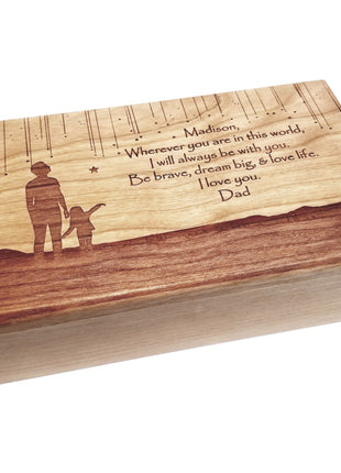 Father & Daughter Under Shooting Stars Electronic Music Box Add Text, Personalized Custom Wood Laser Engraved Music Box