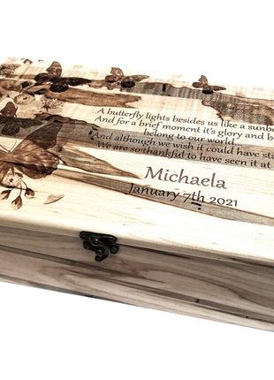 Butterfly Memory Box Add Text, Personalized Handmade Custom Wood Memorial Laser Engraved Box