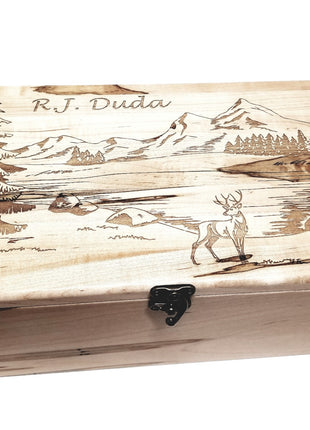 Mountains and Deer Memory Box Add Text, Personalized Handmade Custom Wood Memorial Laser Engraved Box