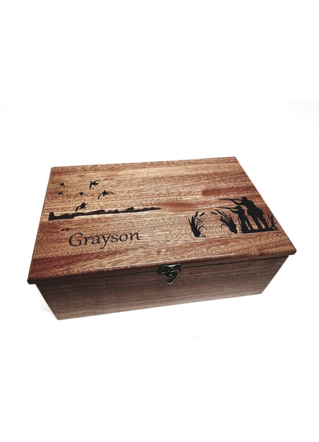 Goose Hunting Father and Son Memory Box Add Text, Personalized Handmade Custom Wood Memorial Laser Engraved Box