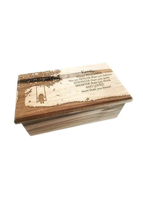 Girl on Swing 'Braver Than You Believe' Poem,  Electronic Music Box Add Text, Personalized Custom Wood Laser Engraved Music Box
