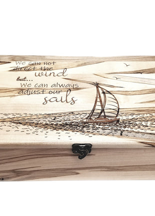 Sailboat Memory Box Add Text, Personalized Handmade Custom Wood Memorial Laser Engraved Box