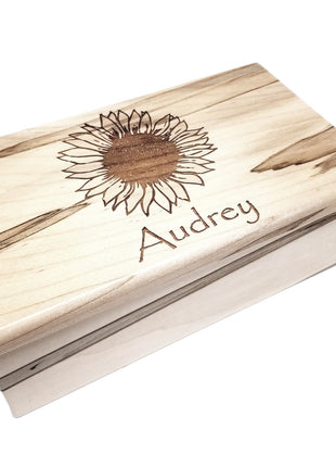 Sunflower Text Box Box Sunflower Music Box Add Text, Personalized Custom Laser Engraved Tradi