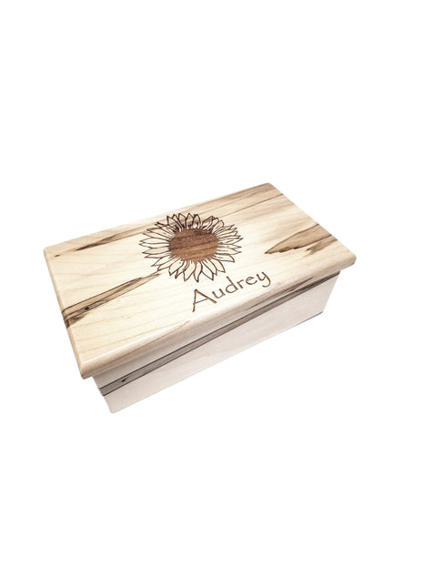 Sunflower Music Box Add Text, Personalized Custom Laser Engraved Traditional Wind Up Handmade Wood Music Box