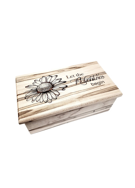 Daisy Flower Music Box Add Text, Personalized Custom Laser Engraved Traditional Wind Up Handmade Wood Music Box