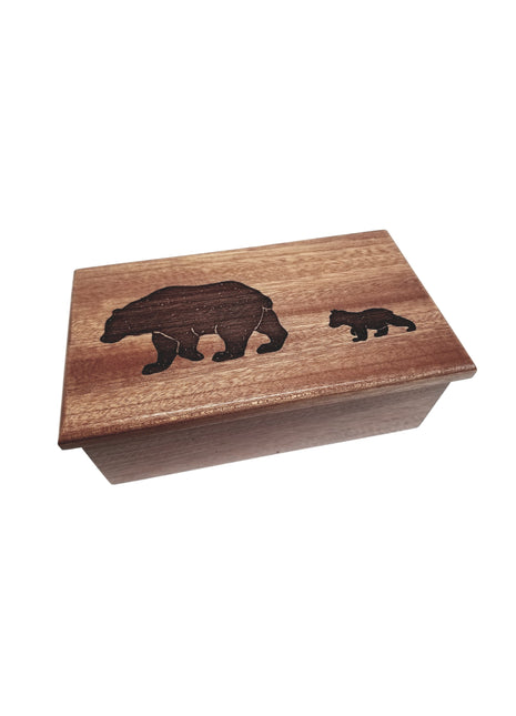 Bears Electronic Music Box Add Text, Personalized Handmade Custom Wood Laser Engraved Music Box