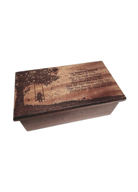 Girl on Swing 'My Wish For You' Poem,  Electronic Music Box Add Text, Personalized Custom Wood Laser Engraved Music Box