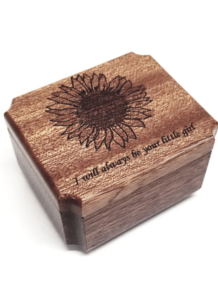 Sunflower Mini Music Box Add Text, Personalized Handmade Custom Wood Small Wind Up Music Box