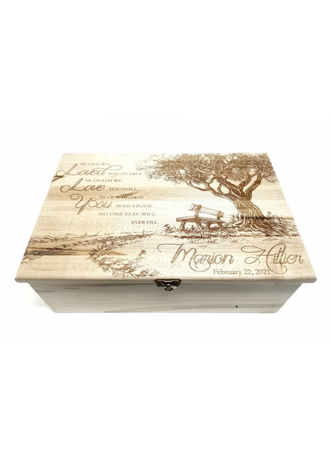 Park Bench Loved You Dearly Poem Memory Box Add Text, Personalized Handmade Custom Wood Memorial Laser Engraved Box