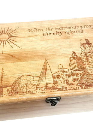 Charleston Skyline Memory Box Add Text, Personalized Handmade Custom Wood Memorial Laser Engraved Box