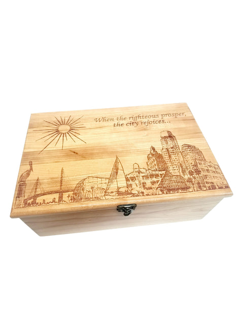 Charleston Skyline Memory Box Add Text, Personalized Handmade Custom Wood Memorial Laser Engraved Box
