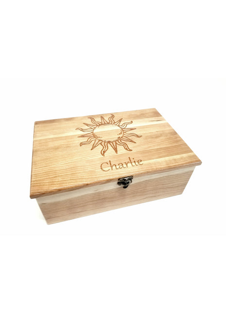 Sunshine Memory Box Add Text, Personalized Handmade Custom Wood Memorial Laser Engraved Box