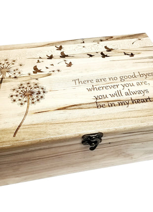 Dandelion and Birds Memory Box Add Text, Personalized Handmade Custom Wood Memorial Laser Engraved Box