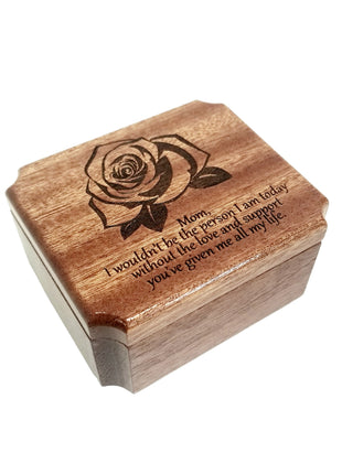 Rose Ring Box Add Text, Personalized Handmade Custom Laser Engraved Wooden Ring Box