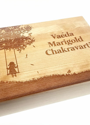 Little Girl on Swing Memory Box Add Text, Personalized Handmade Custom Wood Memorial Laser Engraved Box