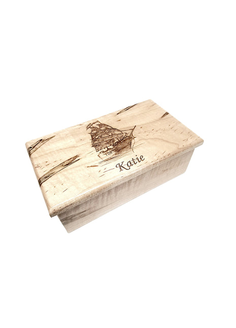 Pirate Ship Music Box Add Text, Personalized Custom Laser Engraved Traditional Wind Up Handmade Wood Music Box