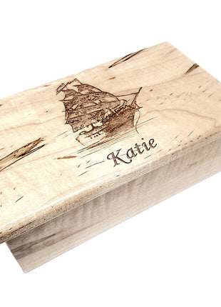 Pirate Ship Electronic Music Box Add Text, Personalized Custom Wood Laser Engraved Music Box