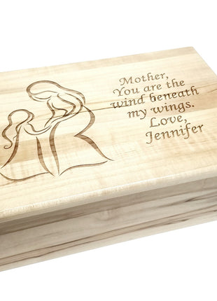 Mother Daughter Memory Box Add Text, Personalized Handmade Custom Wood Memorial Laser Engraved Box