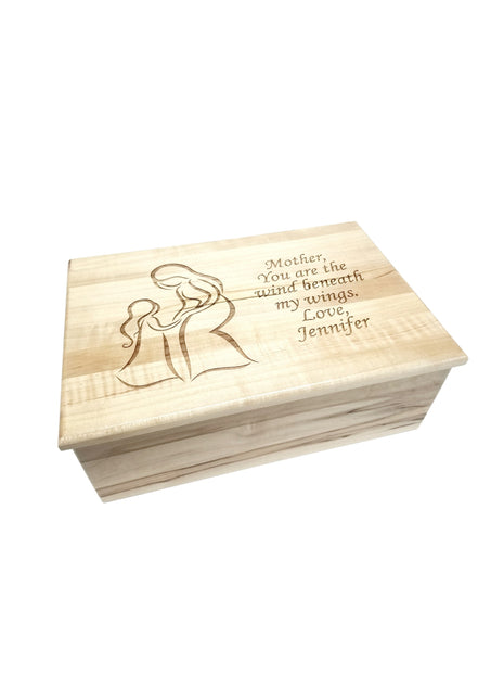 Mother Daughter Memory Box Add Text, Personalized Handmade Custom Wood Memorial Laser Engraved Box