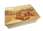 Tractor Trailer in Mountains Memory Box Add Text, Personalized Handmade Custom Wood Memorial Laser Engraved Box