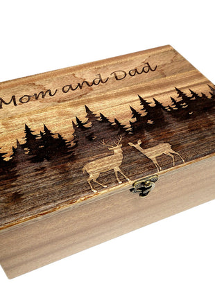 Buck and Doe Deer Memory Box Add Text, Personalized Handmade Custom Wood Memorial Laser Engraved Box