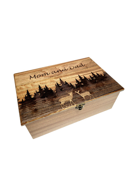 Buck and Doe Deer Memory Box Add Text, Personalized Handmade Custom Wood Memorial Laser Engraved Box
