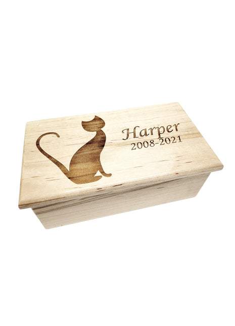 Cat Music Box Add Text, Personalized Custom Laser Engraved Traditional Wind Up Handmade Wood Music Box