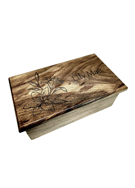 Lilies Electronic Music Box Add Text, Personalized Custom Wood Laser Engraved Music Box