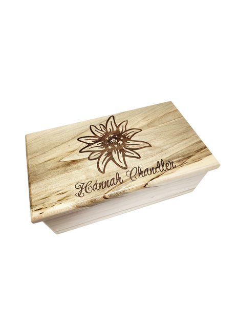 Edelweiss Flower Electronic Music Box Add Text, Personalized Custom Wood Laser Engraved Music Box