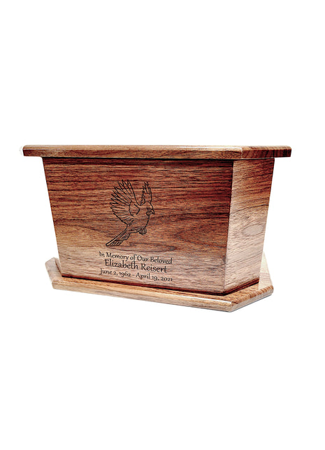 Cardinal Urn Add Text, Personalized Handmade Custom Wood Laser Engraved Memorial Urn