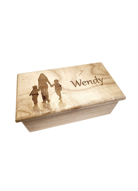 Mother & Sons Music Box Add Text, Personalized Custom Laser Engraved Traditional Wind Up Handmade Wood Music Box
