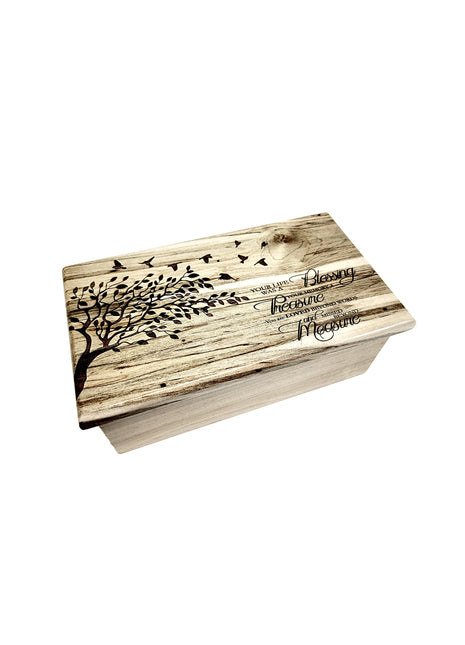 Tree with Birds 'Your Life Was a Blessing' Poem Electronic Music Box Add Text, Personalized Custom Wood Laser Engraved Music Box